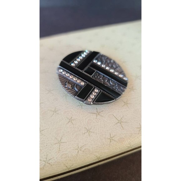 Duri Art Deco Rhinestone and Enamel Brooch - Picture 5 of 10